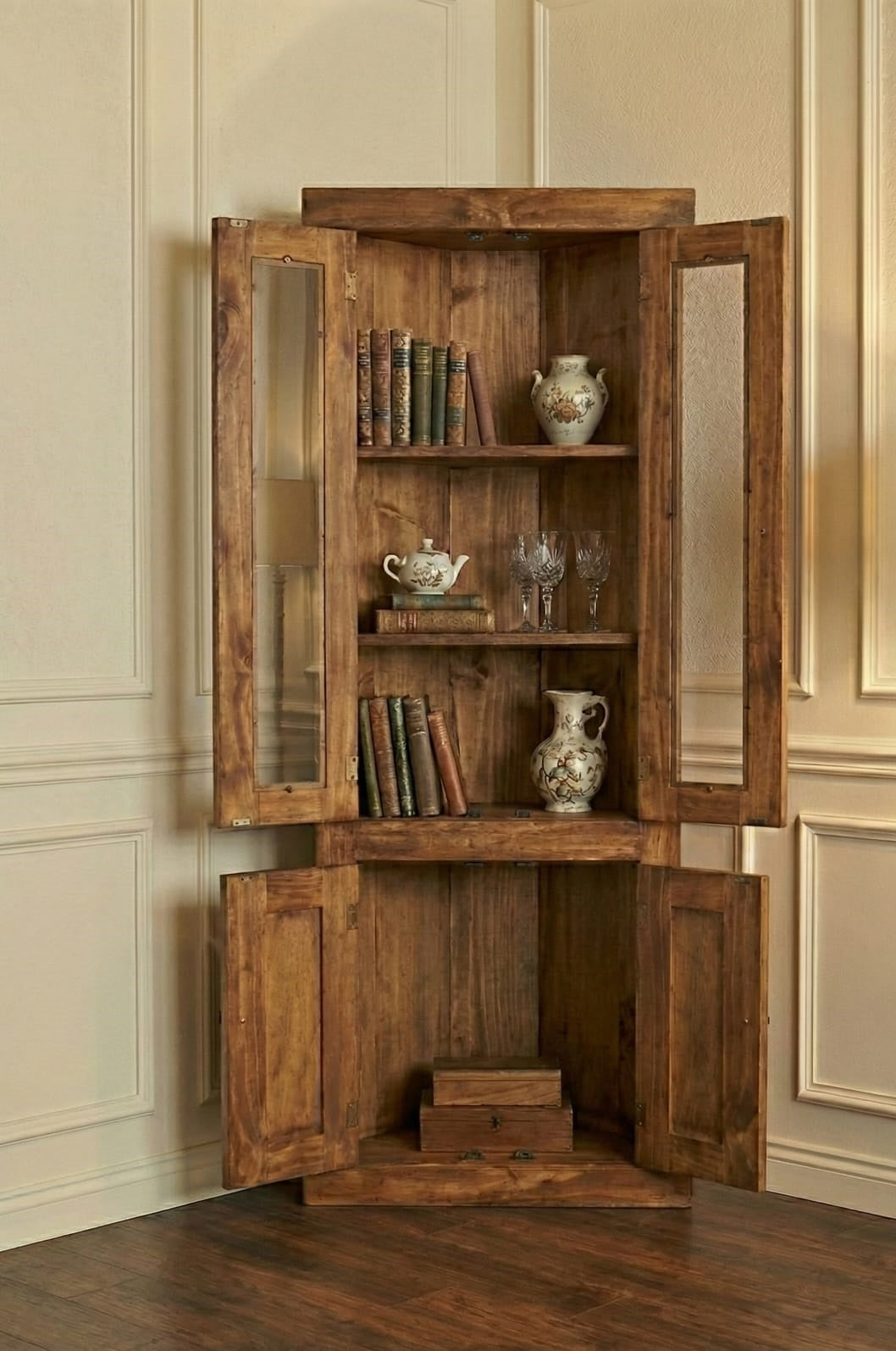 Vitrina esquinera de madera