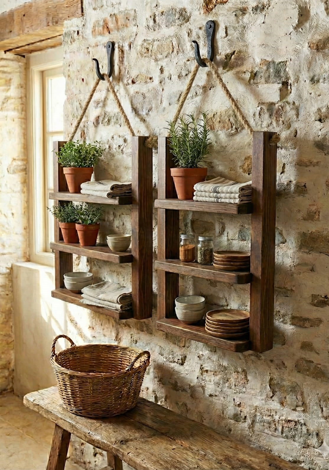 Set dos Repisas colgante rustica de madera