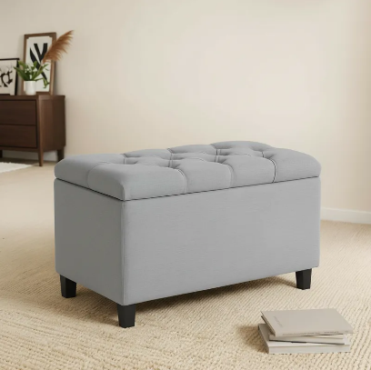Banqueta baúl tapizada gris