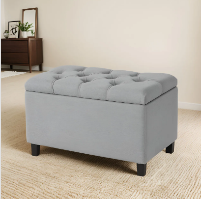 Banqueta baúl tapizada gris